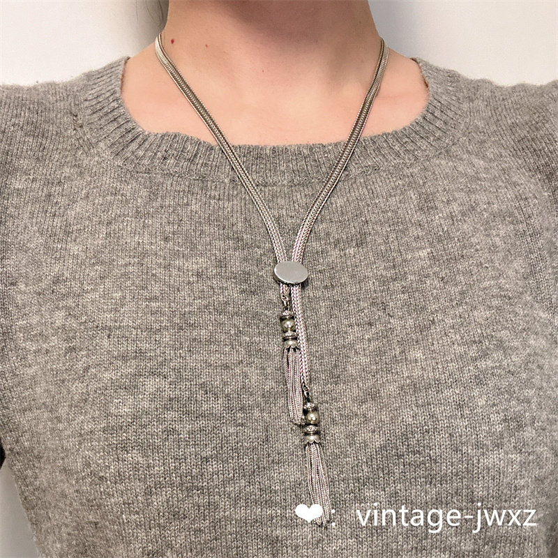 中古vintage首饰MONET银色蛇骨bolo tie风格流苏手链项链套装