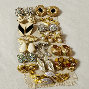 中古vintage首饰打标质感耳夹Coro KJL TRIFARI GIOVANNI Vendome