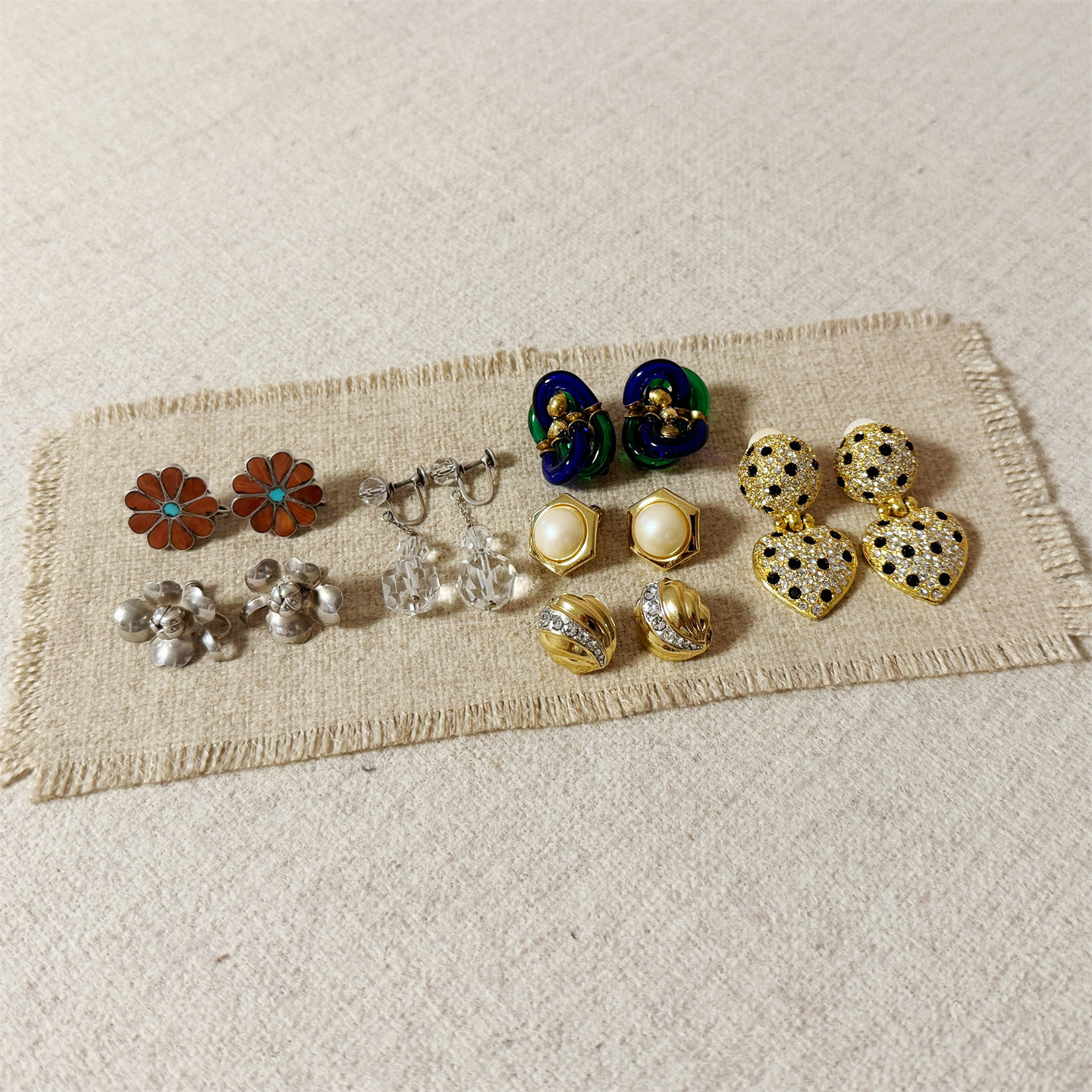中古vintage首饰STERLING Monet Joan Rivers打标Seguso琉璃耳夹