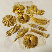 美国vintage中古首饰60至80年代MONET复古质感珐琅树叶烟花胸针