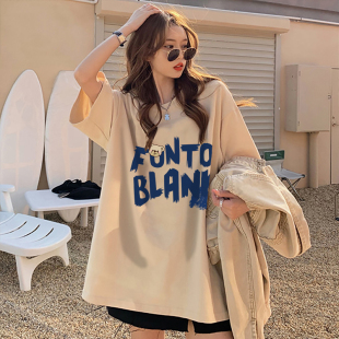 宝妈宽松韩版慵懒风t恤200-250斤特大码女装圆领短袖夏胖mm显瘦