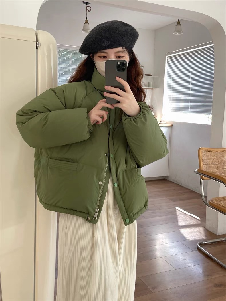 Wuli 25冬韩糖果色白鸭绒立领短款羽绒服宽松羽绒外套面包服女