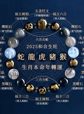 五行补水喜用水定制手串十二生肖三合六合五行手链天然黑曜石手串