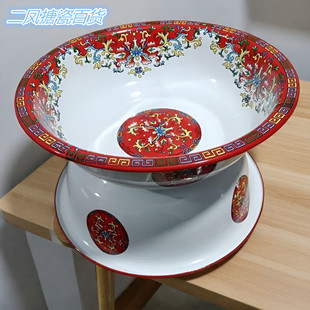新品28公分出口珐琅搪瓷特厚红色红勾连搅拌盆和面盆洗菜盆可加热