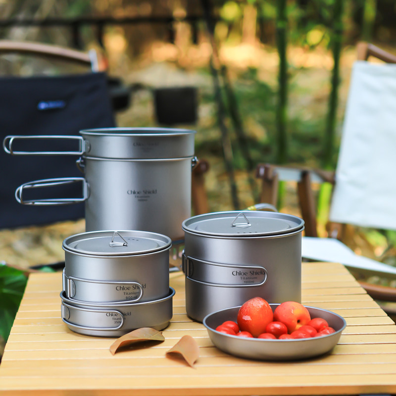 蔻盾户外纯钛钛锅露营炊具野外泡面锅具钛合金饭盒煎锅吊锅钛套锅