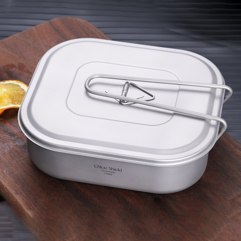 蔻盾野外纯钛便当盒户外登山加厚钛方形饭盒可明火加热钛餐具炊具