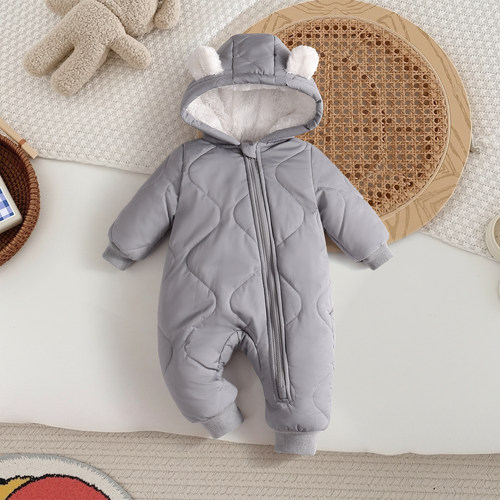 婴幼儿冬季羊羔绒连体爬服耳朵款