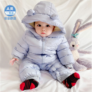新生儿衣服婴儿连体衣秋冬季加厚外出宝宝爬服冬装外穿羽绒棉抱衣