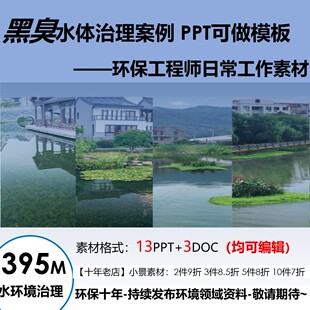 黑臭水体治理案例PPT文本范例模板:水环境处理可编辑素材环保资料