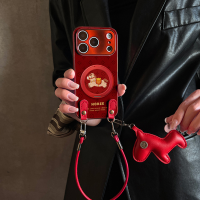 适用于小米17Promax手机壳红色元宝支架带挂绳红米K80至尊斜跨60马年全包防摔新款15ultra女12spro外13/14套