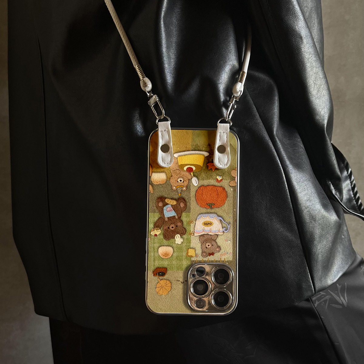 适用于OPPOReno14Pro手机壳茶杯小熊新款带挂绳FINDx8s/x7ultra全包x6/5防摔a58硅胶7/8/9女10/11pro十12套13