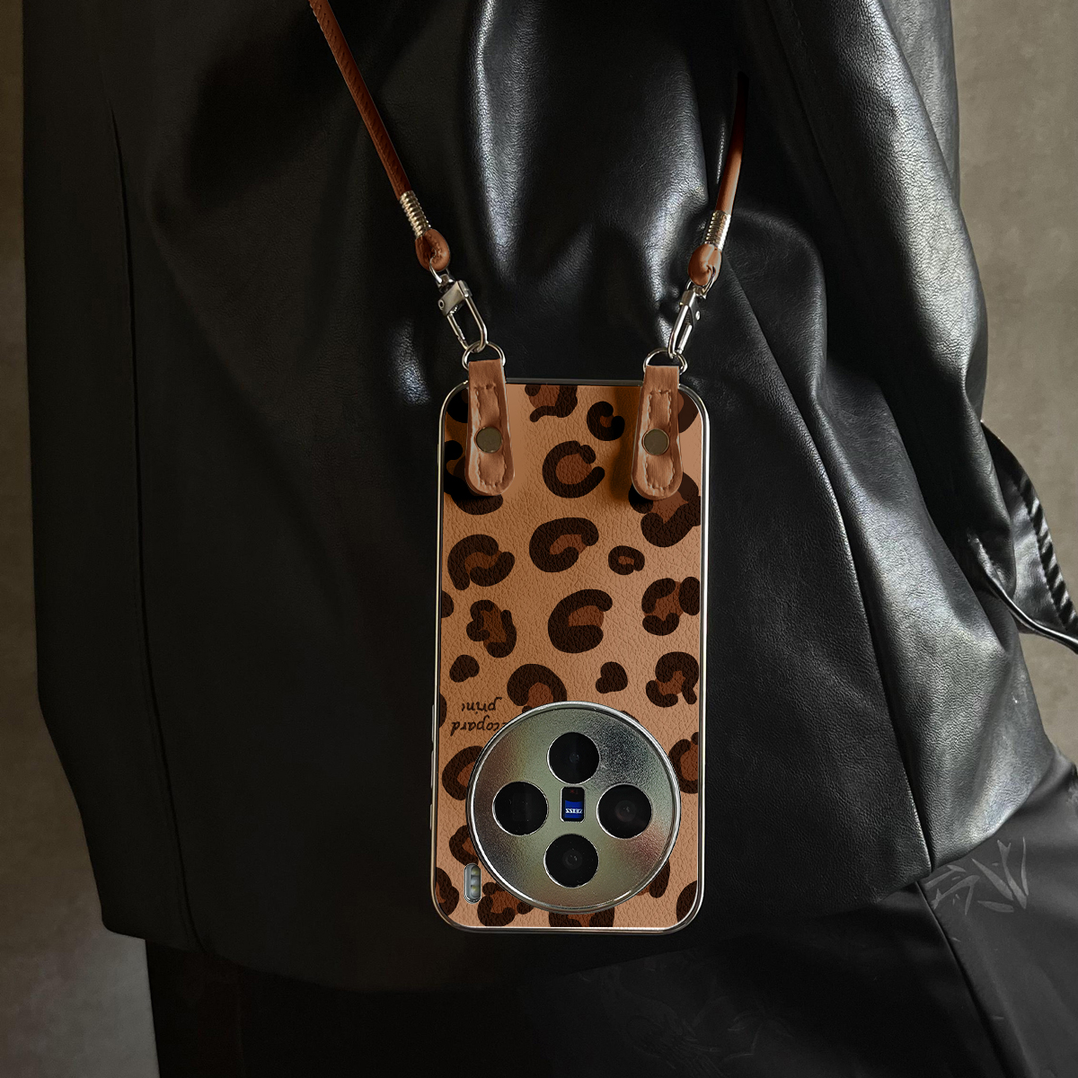 适用于vivox300Pro手机壳新款豹纹线条X100pro/90S/80斜跨全包S30promini/20/19/18/17套防摔Y300i带挂绳女