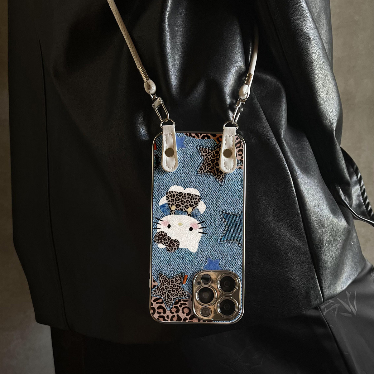 适用于苹果17promax手机壳带挂绳牛仔KT猫iphone14/16pro套硅胶xs全包防摔斜跨15ultra套网红11新款xr女13PRO