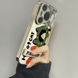 适用于华为pura70Pro手机壳兜帽三猫电镀皮纹p40外硅胶全包防摔P50e高级感p30新款 男女潮牌P60PRO套软创意P70