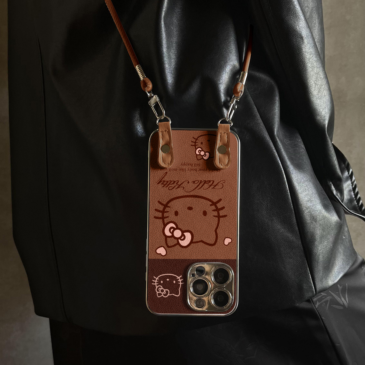 适用于苹果17promax手机壳带挂绳拼接色猫iphone14/16pro套硅胶xs全包防摔斜跨15ultra套网红11新款xr女13PRO