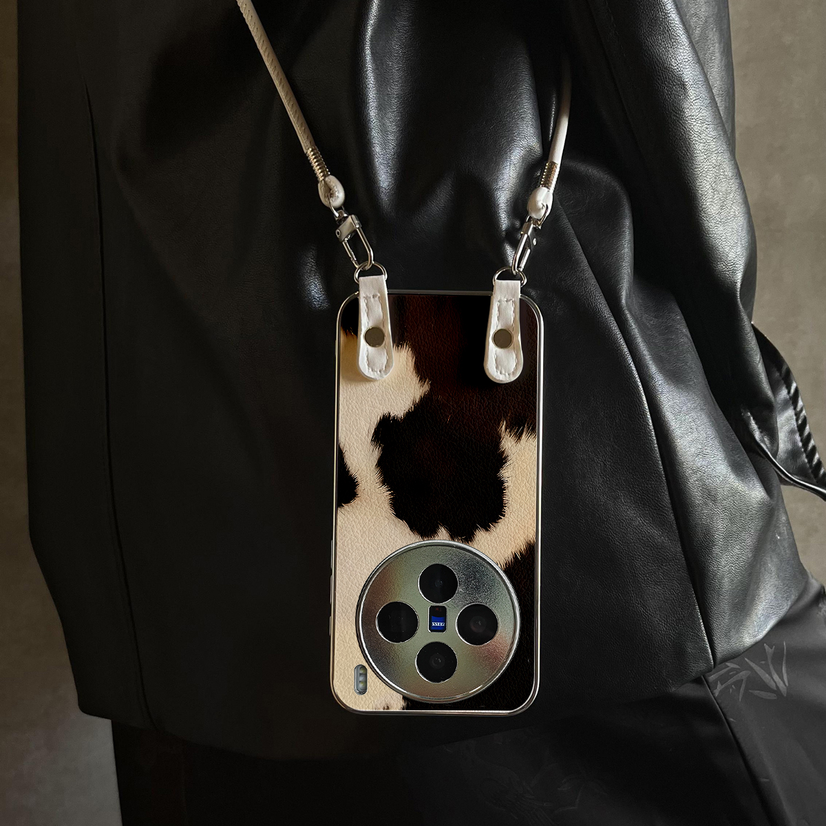 适用于vivox300Pro手机壳新款黑棕纹路X100pro/90S/80斜跨全包S30promini/20/19/18/17套防摔Y300i带挂绳女