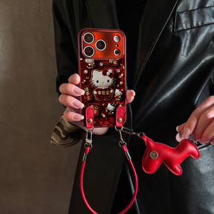 11pro12套13 x7ultra马年全包x6防摔硅胶女10 findx9带挂绳x8s 适用OPPOReno15Pro手机壳麋红KT猫红色新款