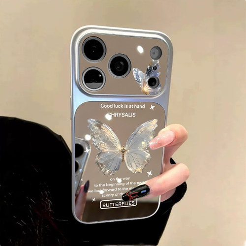 适用苹果17promax手机壳磁吸镜面琉光双蝶iphone14/16pro套硅胶全包防摔15plus套网红11高级感12新款女13PRO