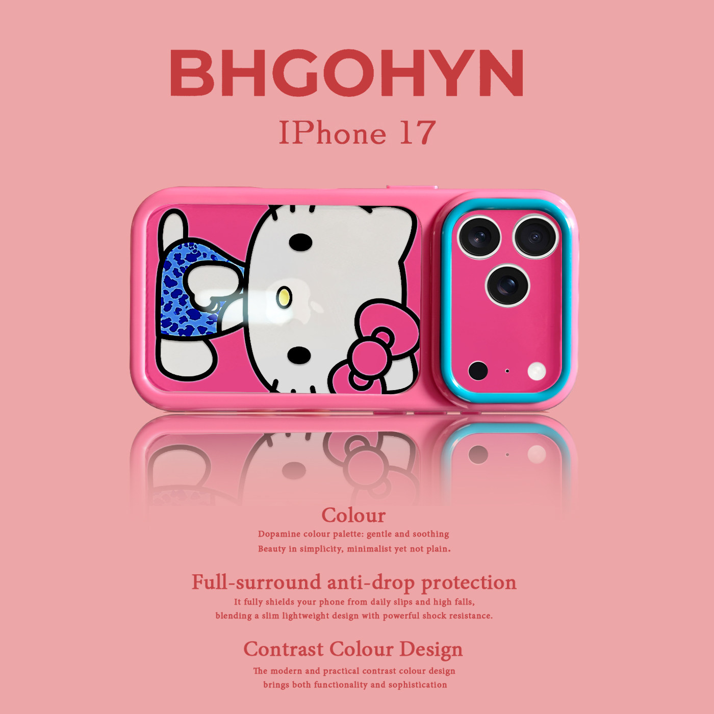 适用于苹果17手机壳新款透明撞色乖坐猫咪iphone14/16pro外硅胶xs全包防摔15promax套网红高级感女可爱17PRO