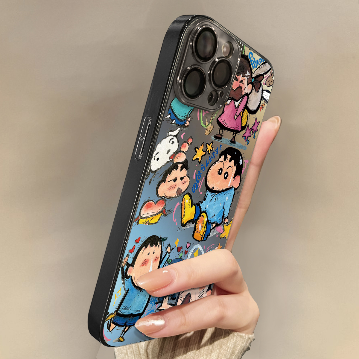 适用于苹果16promax手机壳亚克力涂鸦小新iphone12/13xs全包防摔15ultra网红新款xr男女11pro潮牌14Promax