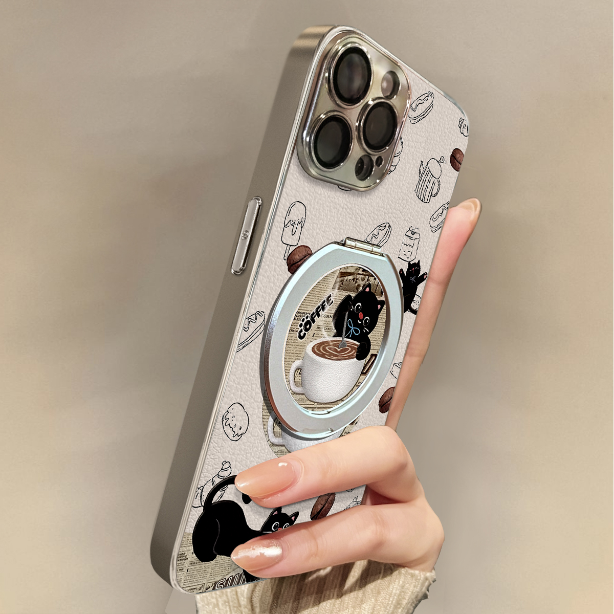 适用于OPPOReno14Pro手机壳磁吸黑猫新款带挂绳FINDx8s/x7ultra全包x6/5防摔a58硅胶7/8/9女10/11pro十12套13