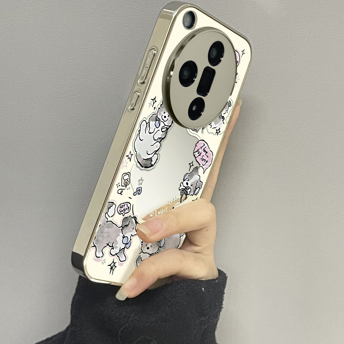 适用于oppofindx7Ultra手机壳电镀镜面环状萌犬高级感oppoa2/3pro外硅胶全包防摔FINDX5/6pro套新款女x7至尊