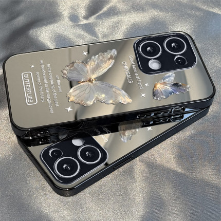 适用于OPPOReno14Pro手机壳琉光双蝶镜面高级感a2/a3pro硅胶全包5防摔6新款男女7/8/9潮Reno10/11pro十12套13