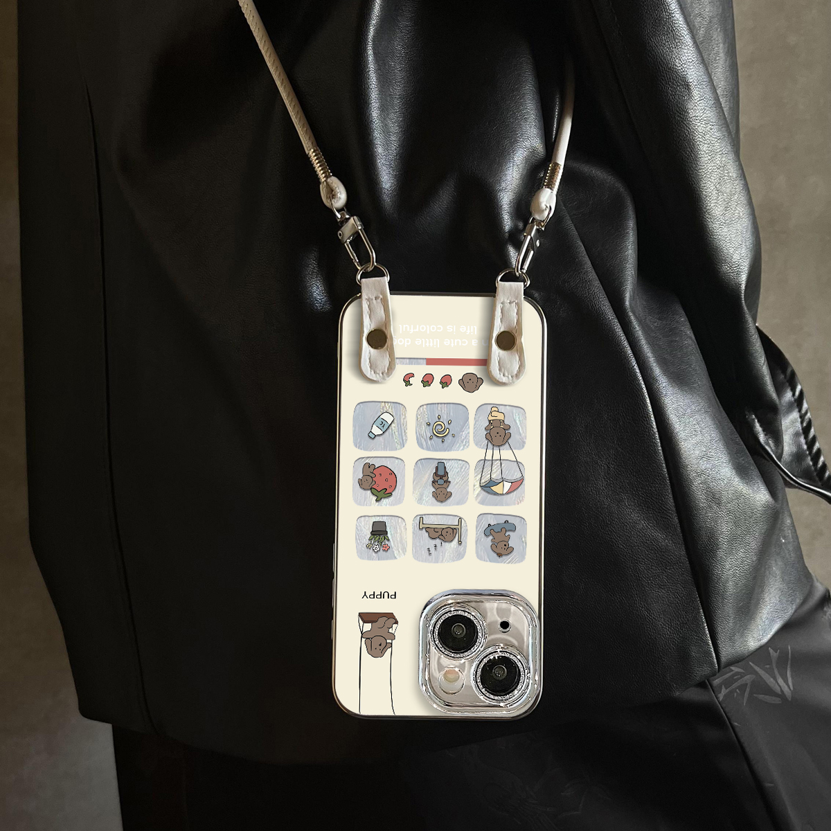 适用于苹果17promax手机壳带挂绳九宫格狗iphone14/16pro套硅胶xs全包防摔斜跨15ultra套网红11新款xr女13PRO