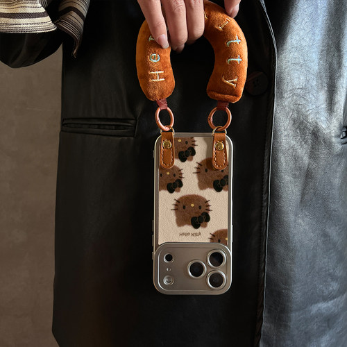 适用于苹果17promax手机壳带挂绳毛毡小猫iphone14/16pro套硅胶xs全包防摔斜跨15ultra套网红11新款xr女13PRO