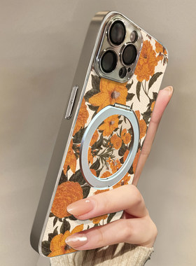 适用于苹果17promax手机壳带挂绳富贵金菊iphone14/16pro套硅胶xs全包防摔斜跨15ultra套网红11新款xr女13PRO