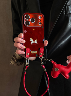 适用vivox300Pro手机壳红色新款菱红木马X200/100/90S马年斜跨全包S30promini/20/19/18/17套防摔Y300带挂绳