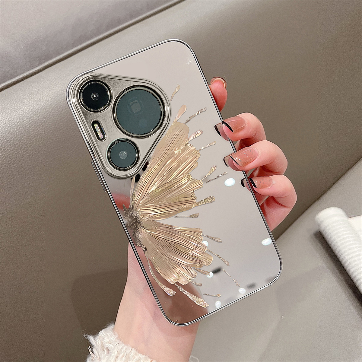 用于华为pura70proUltra手机壳镜面金箔蝴蝶p40高级感p50e硅胶全包防摔P60外新款网红男女潮牌P70pro十套硬