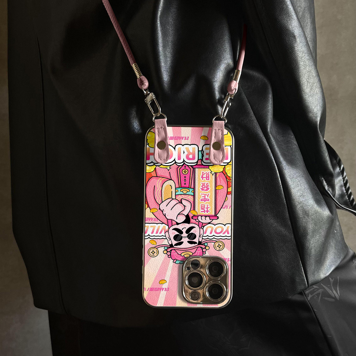 适用于苹果17promax手机壳带挂绳指定发财iphone14/16pro套硅胶xs全包防摔斜跨15ultra套网红11新款xr女13PRO