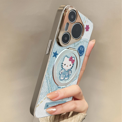 适用于华为Pura70pro手机壳新款牛仔KT猫Mate60/70pro十套50/40全包防摔P60/80带挂绳Nova14ultra/13/12外7/9