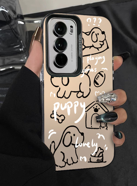 适用opporeno12pro手机壳黑色小狗高级感Findx5/6/7ultra外硅6胶全包a2pro防摔8pro十外11新款7男女reno9套10