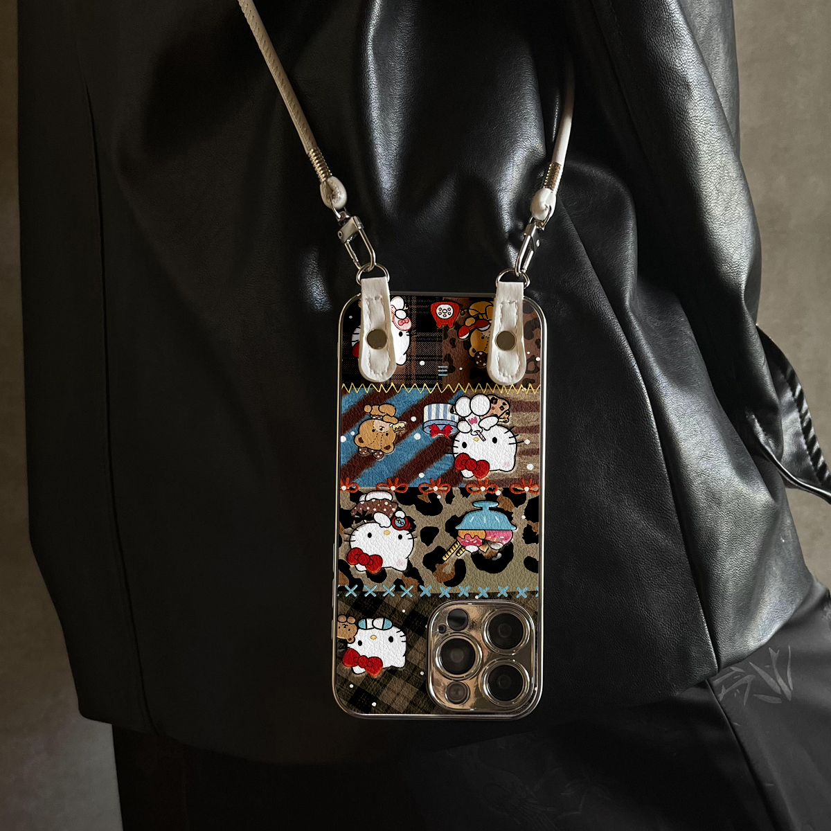 适用于苹果17promax手机壳带挂绳四格KT猫iphone14/16pro套硅胶xs全包防摔斜跨15ultra套网红11新款xr女13PRO