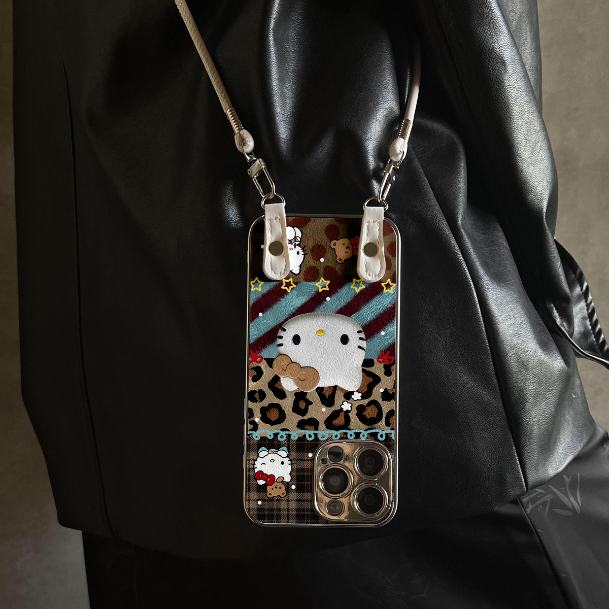 适用于苹果17promax手机壳带挂绳金锡KT猫iphone14/16pro套硅胶xs全包防摔斜跨15ultra套网红11新款xr女13PRO