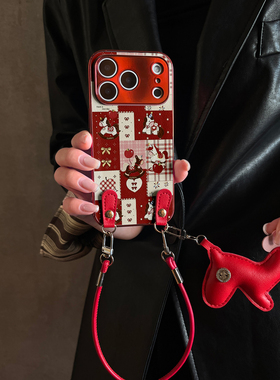 适用OPPOReno15Pro手机壳布纹木马红色新款findx9带挂绳x8s/x7ultra马年全包x6防摔硅胶女10/11pro12套13/14