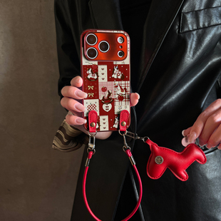 11pro12套13 x7ultra马年全包x6防摔硅胶女10 findx9带挂绳x8s 适用OPPOReno15Pro手机壳布纹木马红色新款