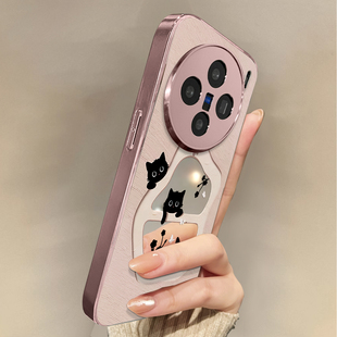 女vivox90 80外硅胶全包防摔y200i新款 x100s套软 适用于vivox200promini手机壳镜面花蝶黑猫高级感vivix60