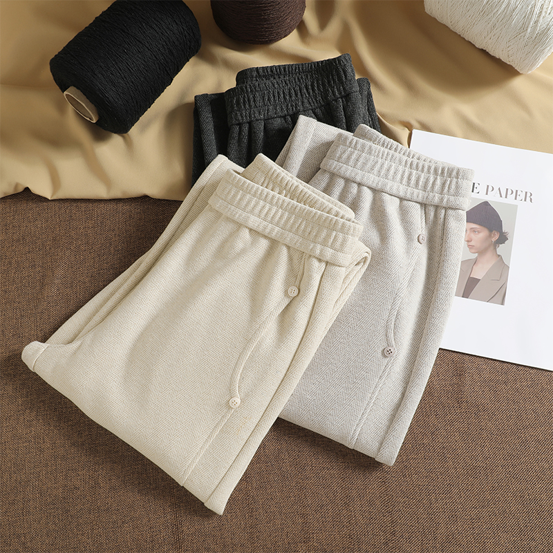 蚕丝羊毛人字纹香蕉裤2025冬季新款高腰窄版加绒显瘦哈伦休闲裤子