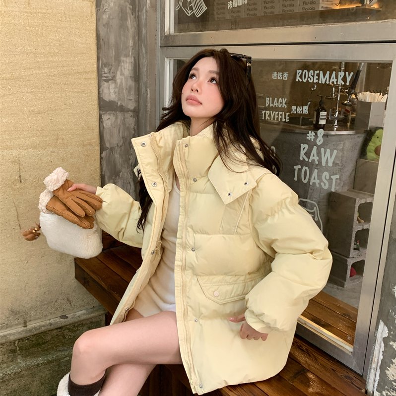 实拍实价 黄色短款女冬季新款高级感炸街超好看韩版学生加厚外套