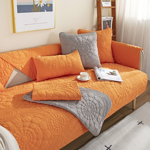 纯棉刺绣纯色沙发垫全棉套罩定制