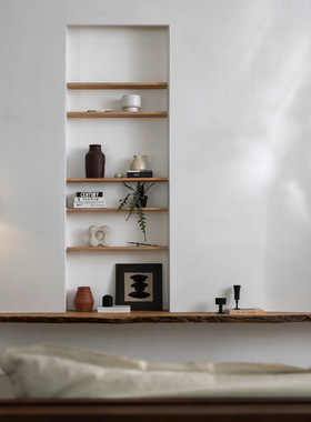 木有作为复古实木搁板一字木板置物架北美白蜡木抓粗原木板台板