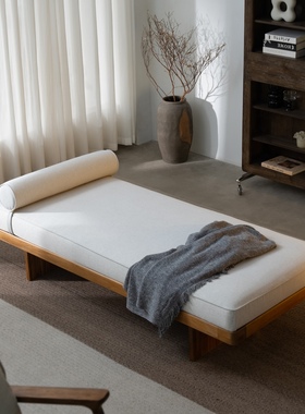 木有作为中古风缅甸柚木daybed床实木布艺单人沙发床书房休息床