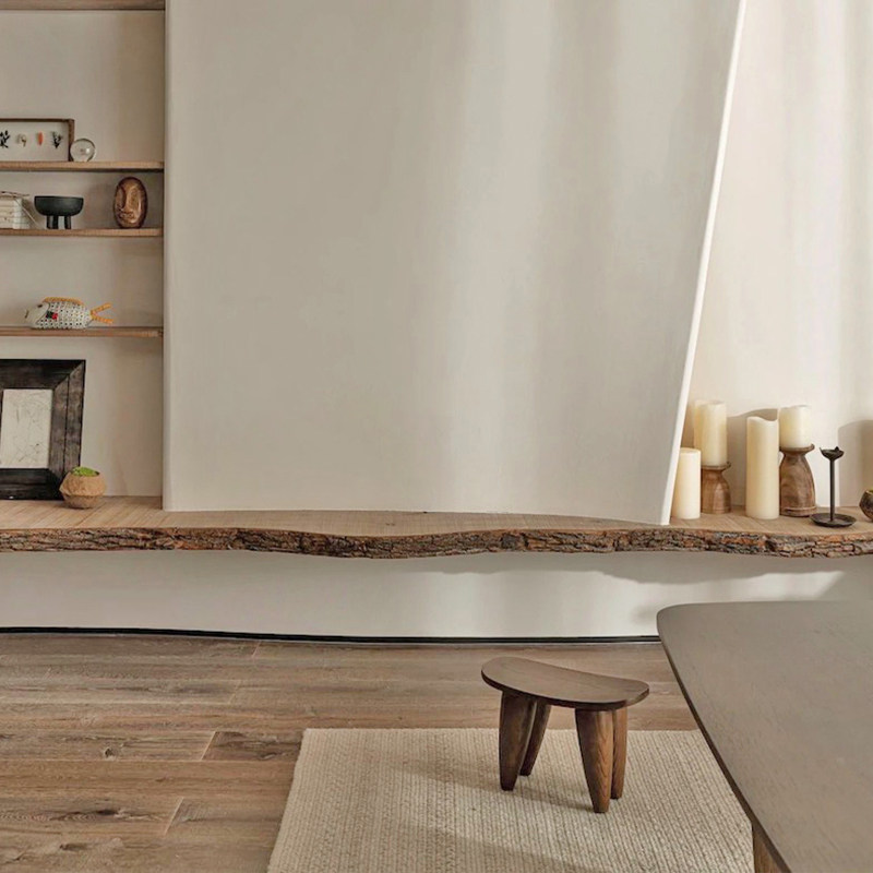 现代侘寂风实木板电视柜异型黑胡桃自然边北欧风原木白腊木板定制