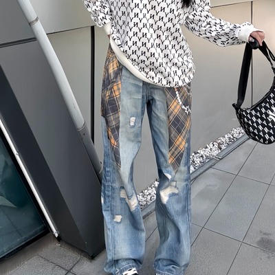 美式高街设计款牛仔裤男女款裤子