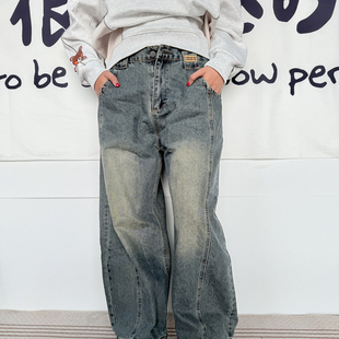 美式复古弯刀牛仔裤男设计款拖地堆积感长裤宽松显瘦廓形秋季百搭