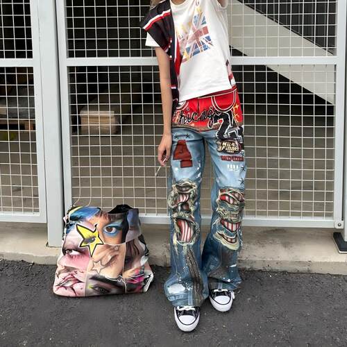 美式街头复古牛仔裤男