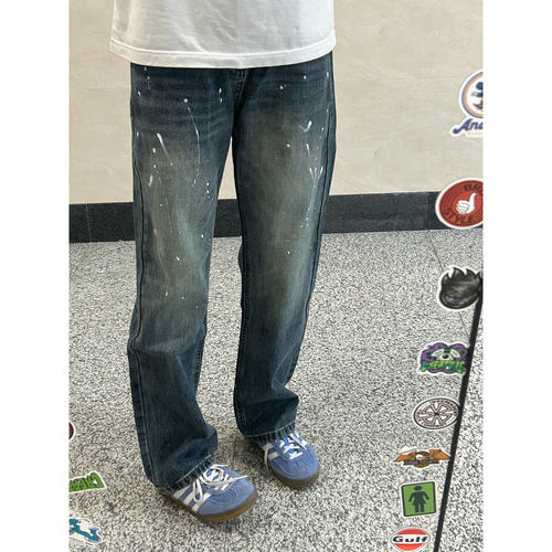 泼墨涂鸦日常休闲水洗百搭牛仔裤